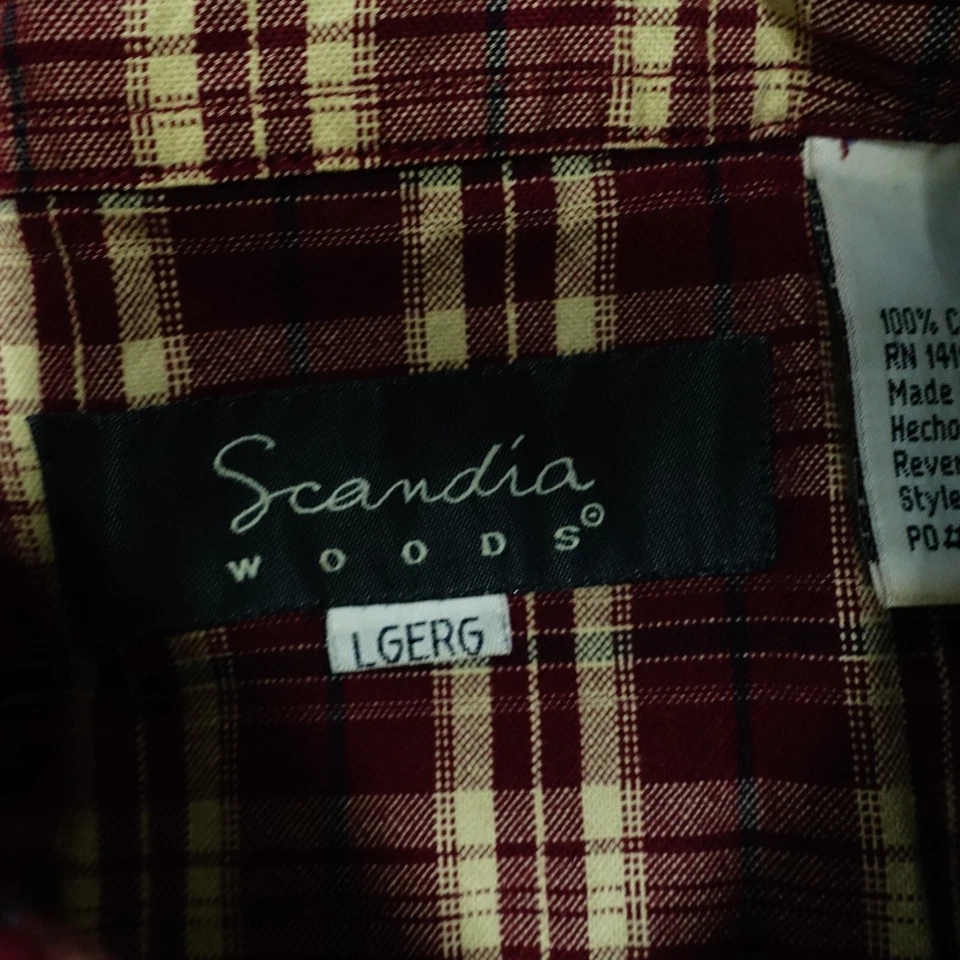 Scandia Woods Button-Up Shirt Men Large Red Beige Plaid Cotton Long-Sleeve - Image 3 of 4