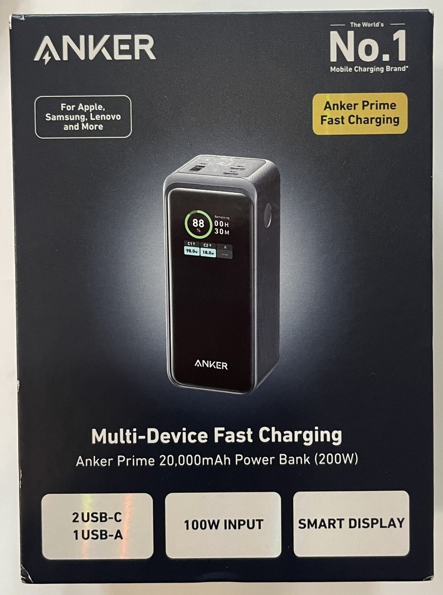 Anker Prime 20000mAh 200W USB-C Portable Power Bank - Black
