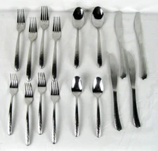 16 pc. CHINA (TACOMA) Stainless Glossy Brushed Wood Grain Silverware Flatware