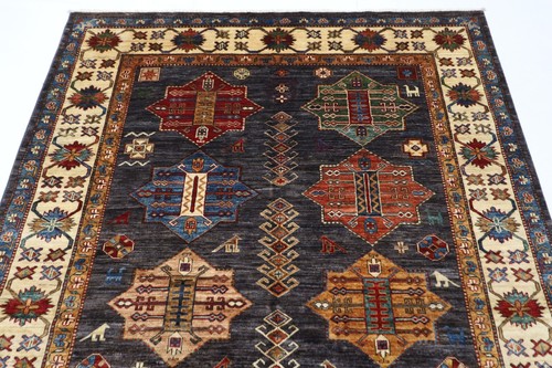 6 x 8 ft Oriental kazak gray Area Rug Afghan Hand Knotted Veg dye Wool Rug - Picture 4 of 10
