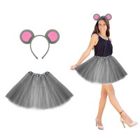 Damen Maus Mouse KostüM Set Haarreifen + TüTü FüR Fasching Karneval Motto Party