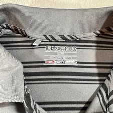 Under Armour Polo Shirt Men's 2XL Black Gray Stripe Heatgear Loose Fit