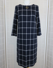 M&S Collection Dress Size 10 Navy White Window Pane Check 3/4 Sleeve Work Office