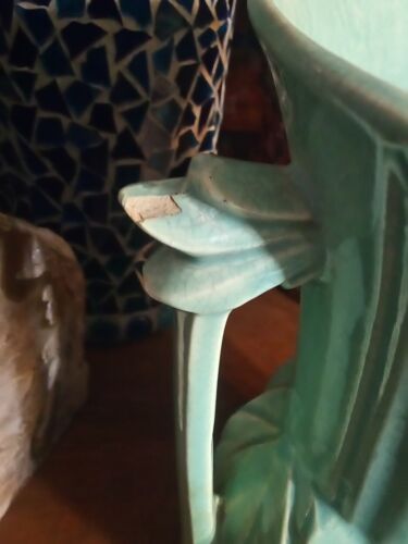 Vintage McCoy Pottery Trophy Style Double Handle Aqua/Turquoise/Teal/Green Vase - Picture 5 of 21