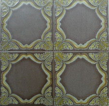 4 FLIESEN - RETRO - BRAUN-GELB - 15/15 CM - AWS - DEKOR-SET - UNTERSETZER - 1977