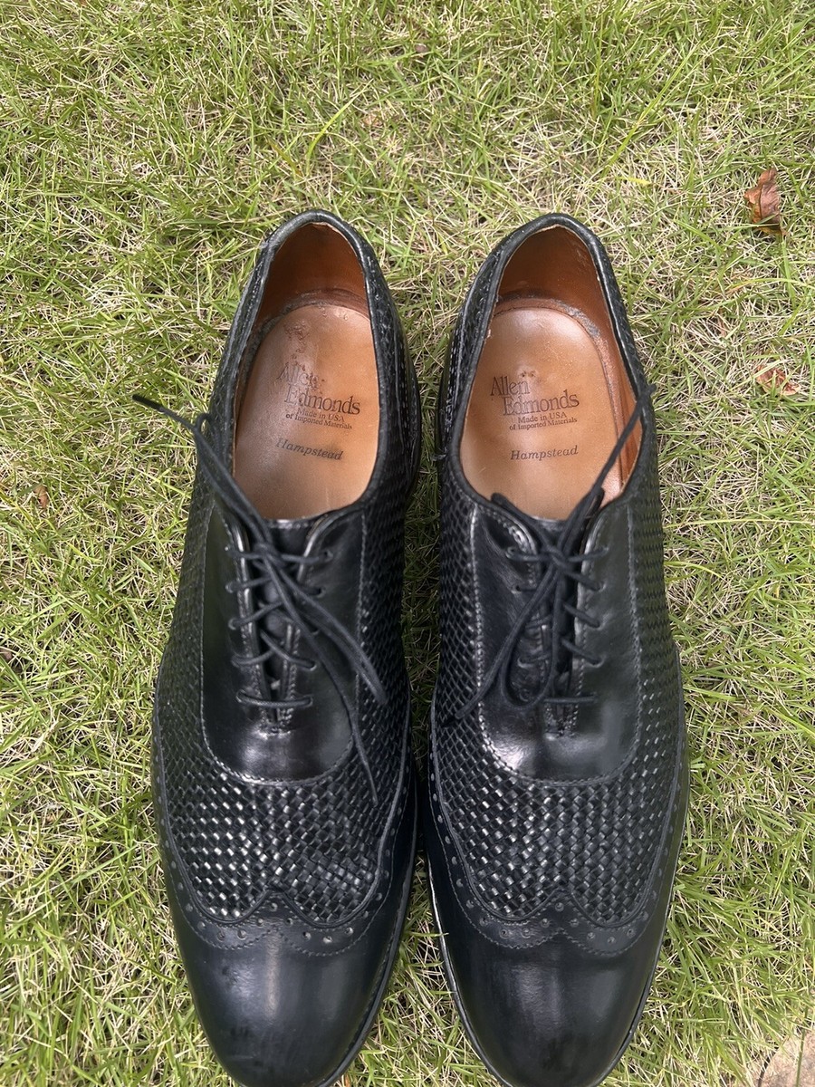 Men's Allen Edmonds Hampstead Black Woven Leather Wingtips 9.5 C