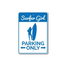 Personalized Surfing Surfer Girl Parking Only Sign Custom Beach Pool Metal Sign