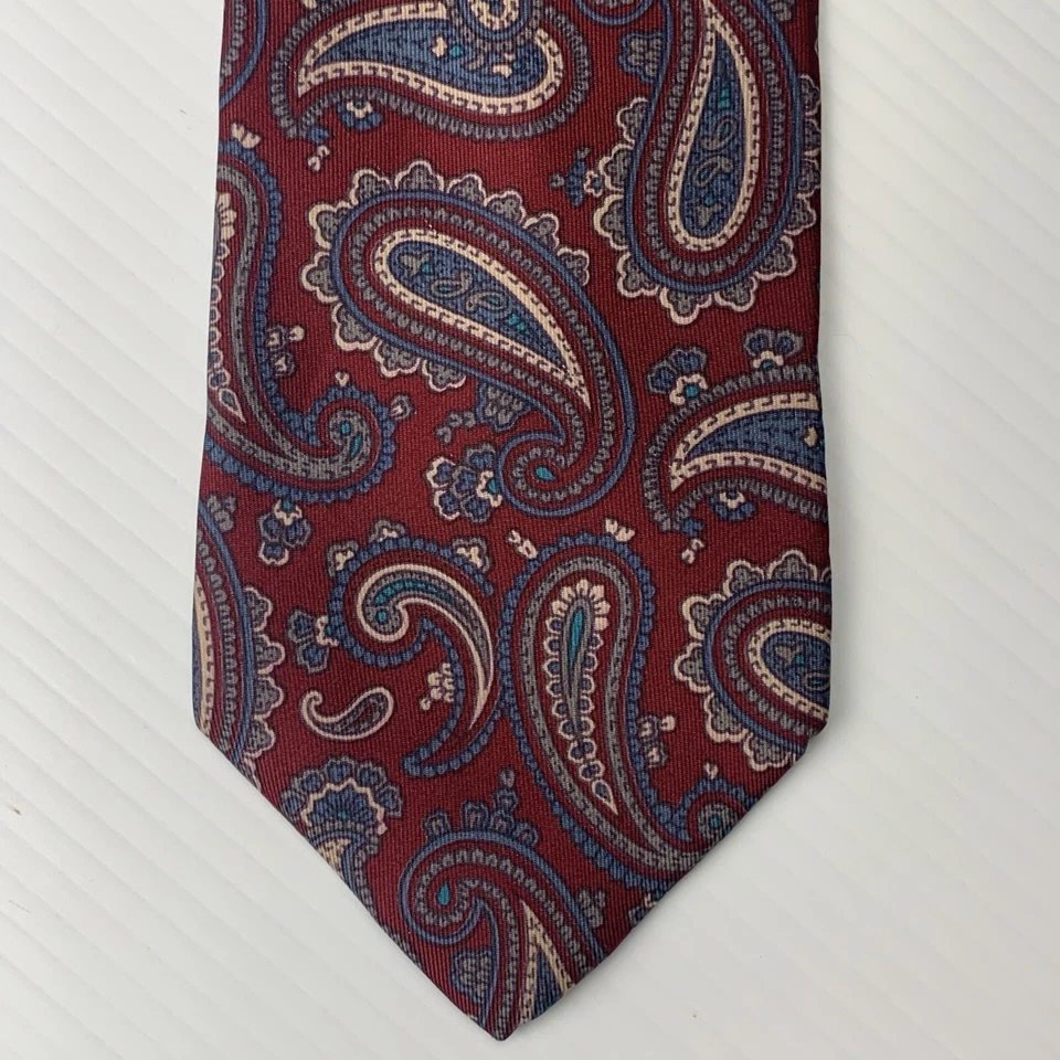 Corbata de seda HANOVER SQUARE para hombre talla 3,5" x 58,5" azul borgoña cachemira iglesia Foto 2 de 4