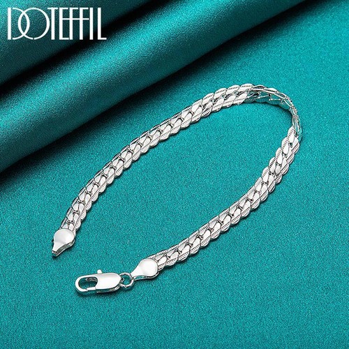925silver Bracelet 6mm 18/19/20cm Flat Chain Lobster Clasp for Women&men Jewelry - Picture 4 of 24