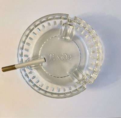 Vintage Exide Ashtray - clear glass with ceramic cigarette -cool piece