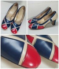 Vintage Miss Wonderful Red Blue Beige Pump Heels size 6.5 Rockabilly