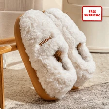 Winter Cotton Slippers Women Men Warm Plush Non Slip Indoor Outdoor House Shoes