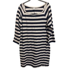 Old Navy Knit Jersey Dress Knee Length Navy Striped Stretch Nautical Coastal L