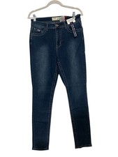 Pantalones de mezclilla para mujer Cyclon cintura alta botón mosca ajustados talla 15 azul oscuro (241)