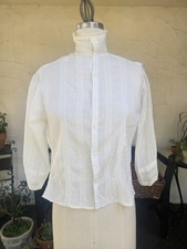 Antique 1900s Edwardian Cotton And Lace Blouse Pintucking Feminine Detail Sm/4