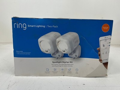 Ring Smart Lighting Motion Outdoor LED Spot Light Battery 2Pk with Bridge White