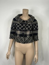 Vtg Moschino Cheap  Chic Blue Black Cropped Wool Tweed Jacket IT 42