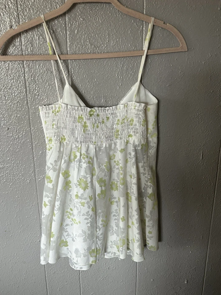 Top Babydoll Mujer Papaya Floral Sin Mangas Talla S Y2K Fairycore Verde Blanco Foto 3 de 4
