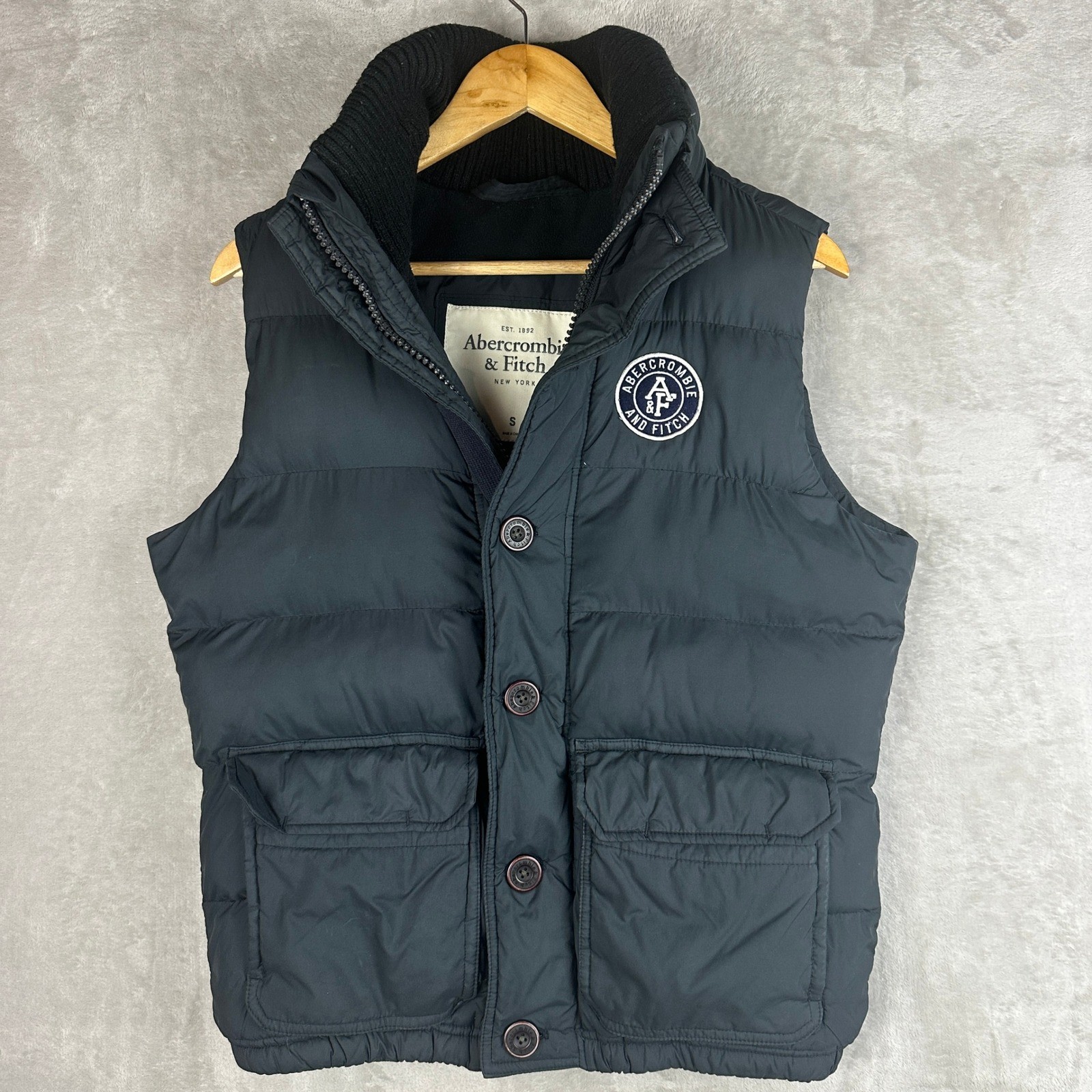 Abercrombie & Fitch Mens Navy Blue Quilted Puffer Vest Fleece Lined Small Small