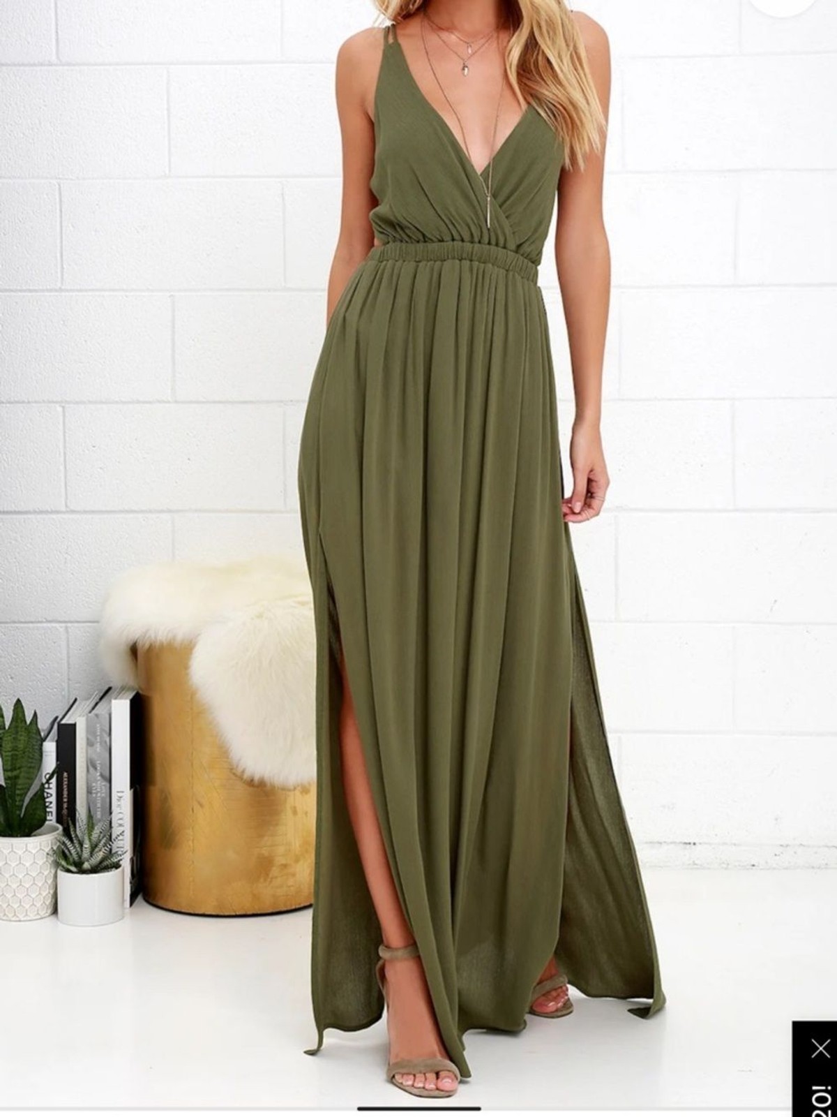 Lulus Lost in Paradise Olive Green Maxi Dress Size Large