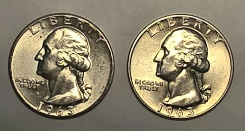 SET of 1963 P & D Washington Quarters - Brilliant Uncirculated - 90% Silver