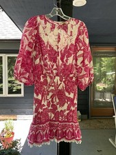 Farm Rio Tropical Woodcut Smocked Cotton Mini Dress Size S Women Boho EUC SEXY