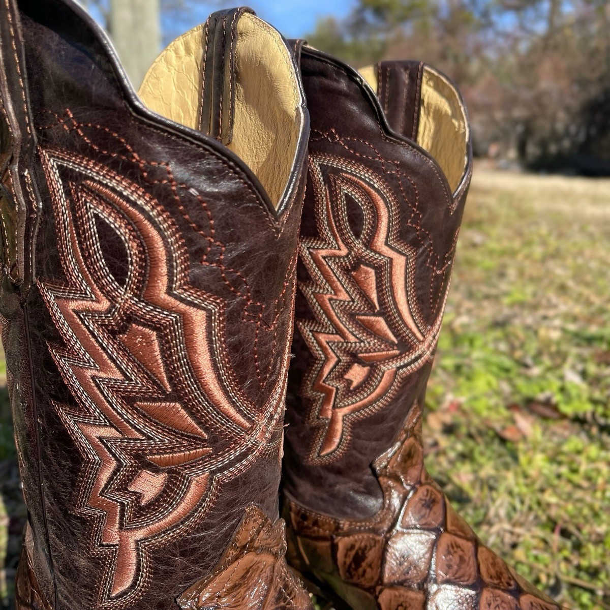 Brown Pirarucu Fish Skin Boots. Men