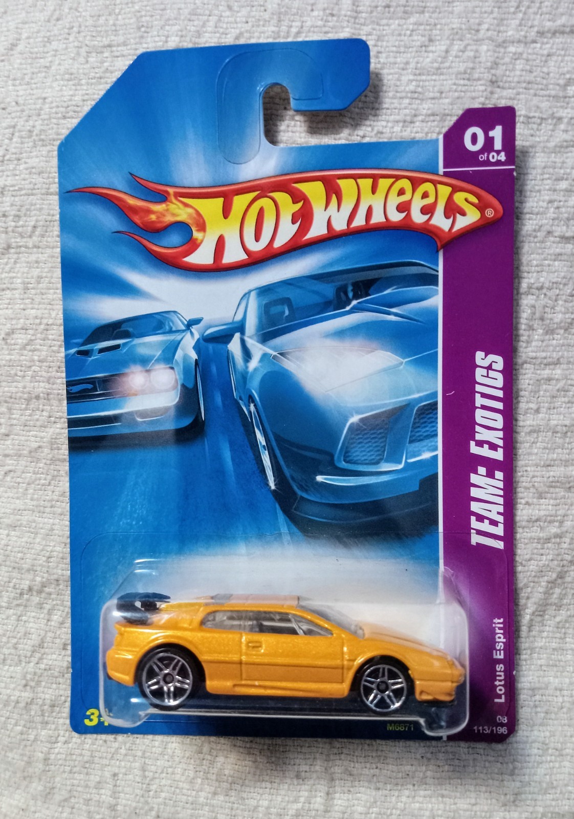 2008 Hot Wheels #113 LOTUS ESPRIT Yellow w/Black Spoiler, Team: Exotics 1/4