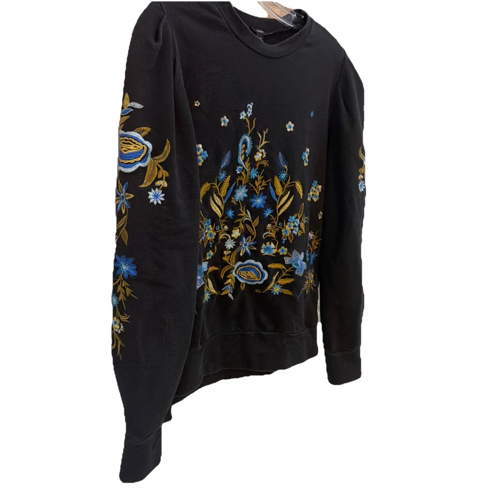 Sudadera Drew Anthropologie Top Crew Manga Larga Bordada Floral NegraM Foto 3 de 4