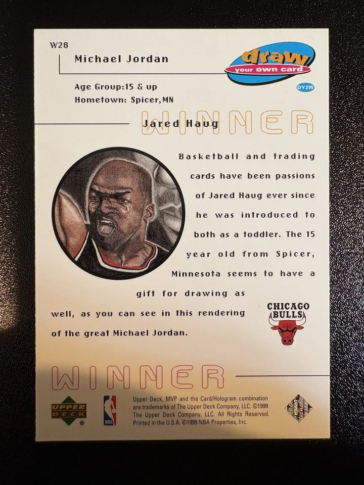 1999-00 Upper Deck MVP Draw Your Own Card Winner Michael Jordan #W28 - Image 2 of 2