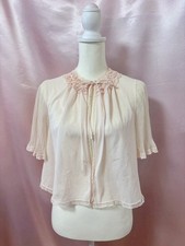 Vintage 1960s Pink Sheer Nylon Lingerie Bedjacket Lace Trim Made in USA