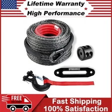 3/8"x100FT 26500LBS Synthetic Winch Rope Cable Kit w/Winch Hook For Truck SUV