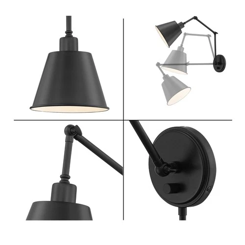 Crystorama Mitchell Matte Black Swing Arm Wall Lamp - Picture 4 of 7