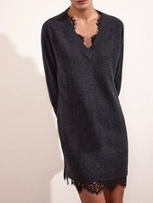 Brochu Walker Amiri Charcoal Gray Wool Cashmere Black Lace Dress Size Small