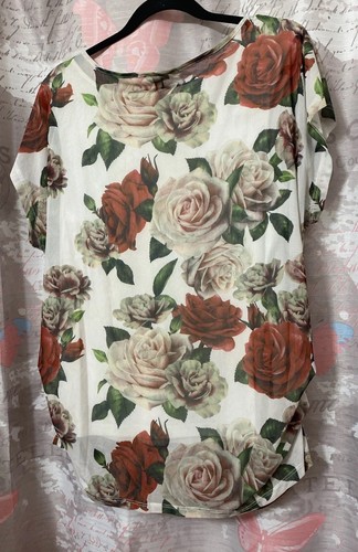 FASHION MAGAZINE Women’s 2XL Tunic Top Beige Floral Sheer Layered Short Sleeve - Picture 6 of 11