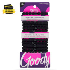 Ouchless Forever Hair Elastics, 10 Ct, Black, Damage-Free Bands, 3X Stronger Ela