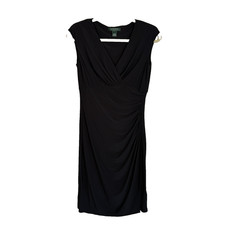 Lauren Ralph Lauren Black Ruched V-Neck Sleeveless Sheath Dress Size 4