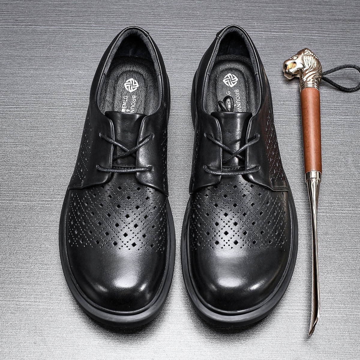 SAOLA Scarpe da lavoro eleganti formali stringate traspiranti in vera pelle scavate da uomo taglia