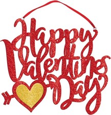 Happy Valentine's Day Hearts Holiday Theme Party Decoration Glitter Foam Sign