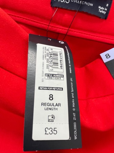 Pantalones M&S Rojo a Medida Reino Unido 8 Damas Pierna Recta Tiro Alto Elastizados Cremallera Pierna £35 - Imagen 9 de 11