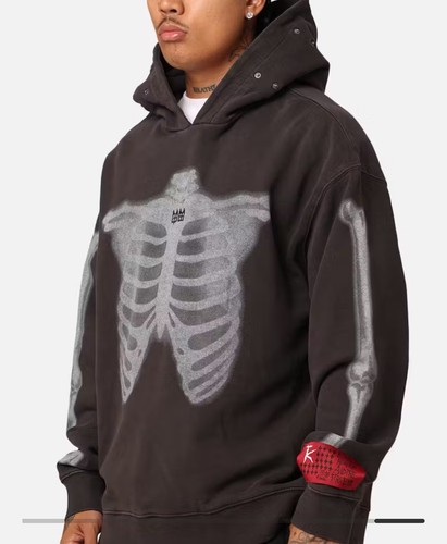 Ksubi x Trippie Redd Size Medium Black Faded Skeleton Biggie Faded Hoodie - Picture 2 of 4