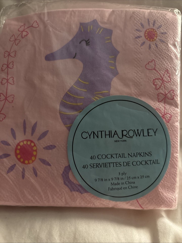 Cynthia Rowley Seahorse Paper Cocktail Napkins Pink/Purple 40count New