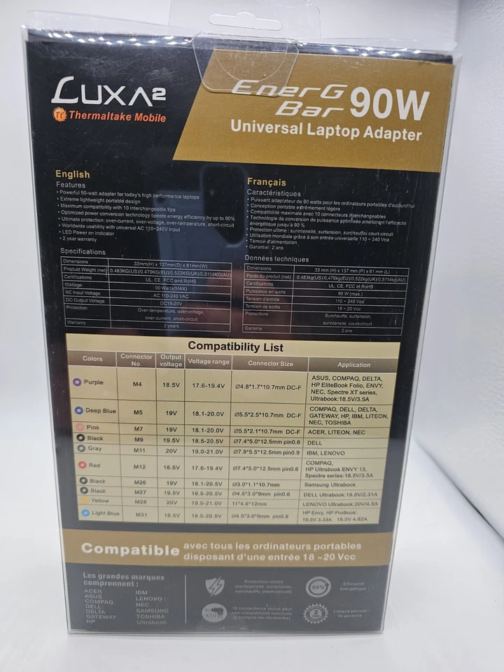 Adaptadores de alimentación universales para computadora portátil 10 puntas LUXA2 DC 18V-20V 90 vatios se adapta a estos LEER Foto 3 de 4