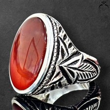 Unique Yemeni Aqeeq Ring Natural Agate Handmade Men’s Oval Stone Jewelry
