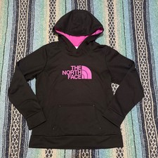 The North Face Womens Pink Logo Hoodie Black Pullover Sweatshirt Size Large