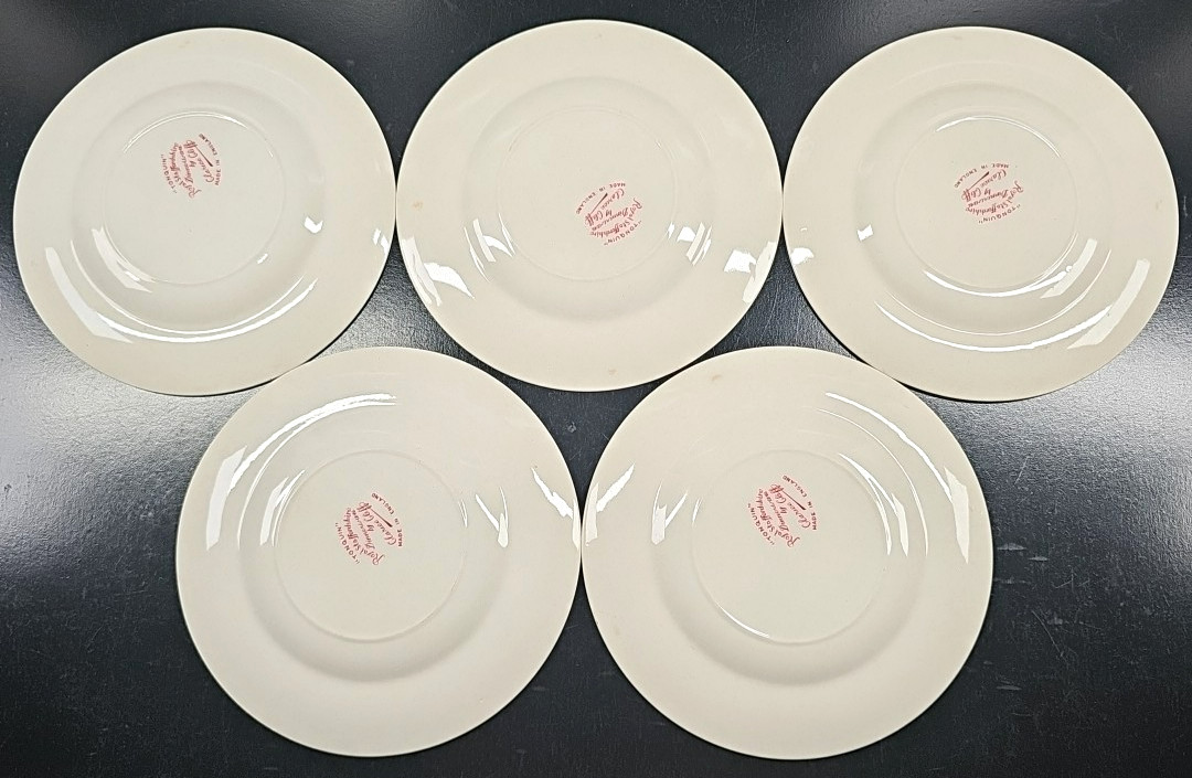 (5) Royal Staffordshire Tonquin Red Pink Bread Plates Set Vintage Cliff MCM Lot