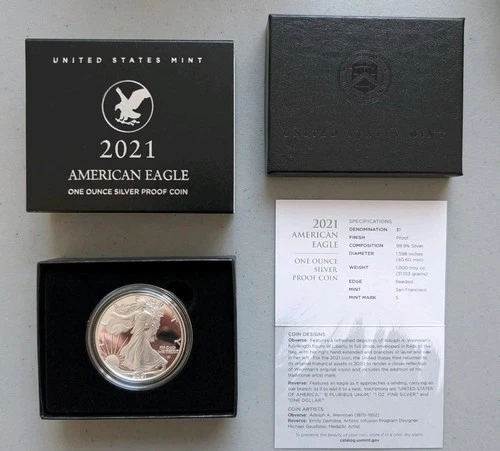 2021  One oz Silver American Eagle Proof "S" - OGP and COA (21EMN)