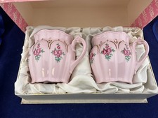 vintage pair H & C czechoslovakia pink porcelain cup mugs in original box