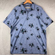 Travis Mathew Mens XL Blue Floral Print Short Sleeve Golf Polo Shirt