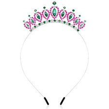Rhinestone Tiara Headband - Sparkly Princess Crown for Hot Pink, Green - 01